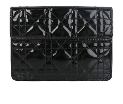 Christian Dior Cannage Pouch, &pound;125, Handbags, Black, Patent Leather, Front view